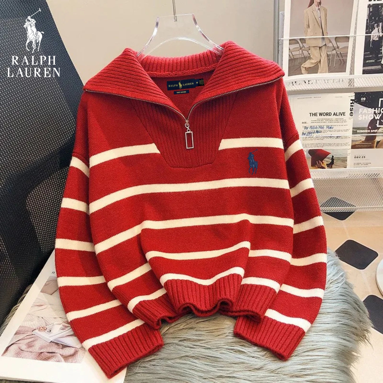 RL – Maglione a Righe con Zip a Quarto