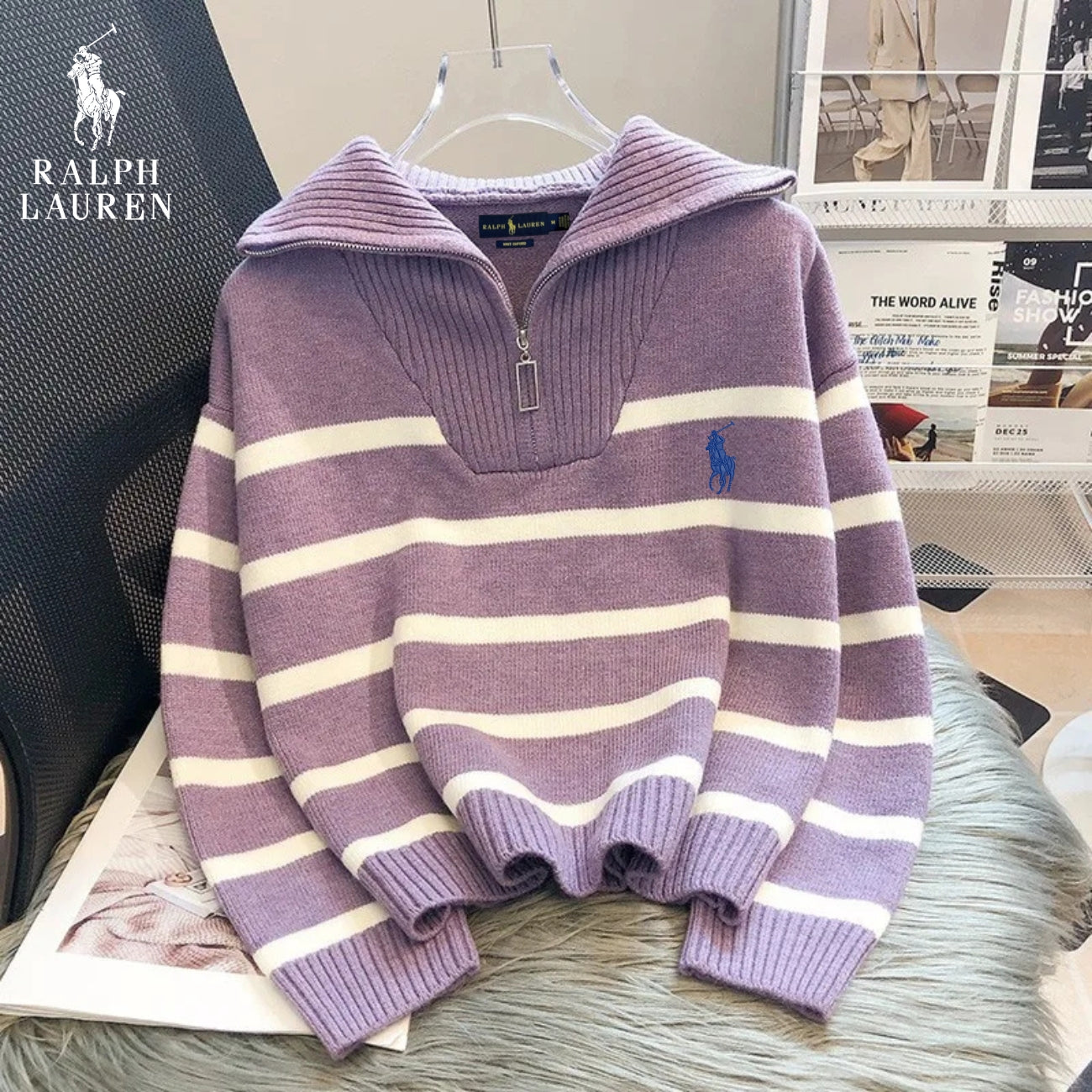 RL – Maglione a Righe con Zip a Quarto