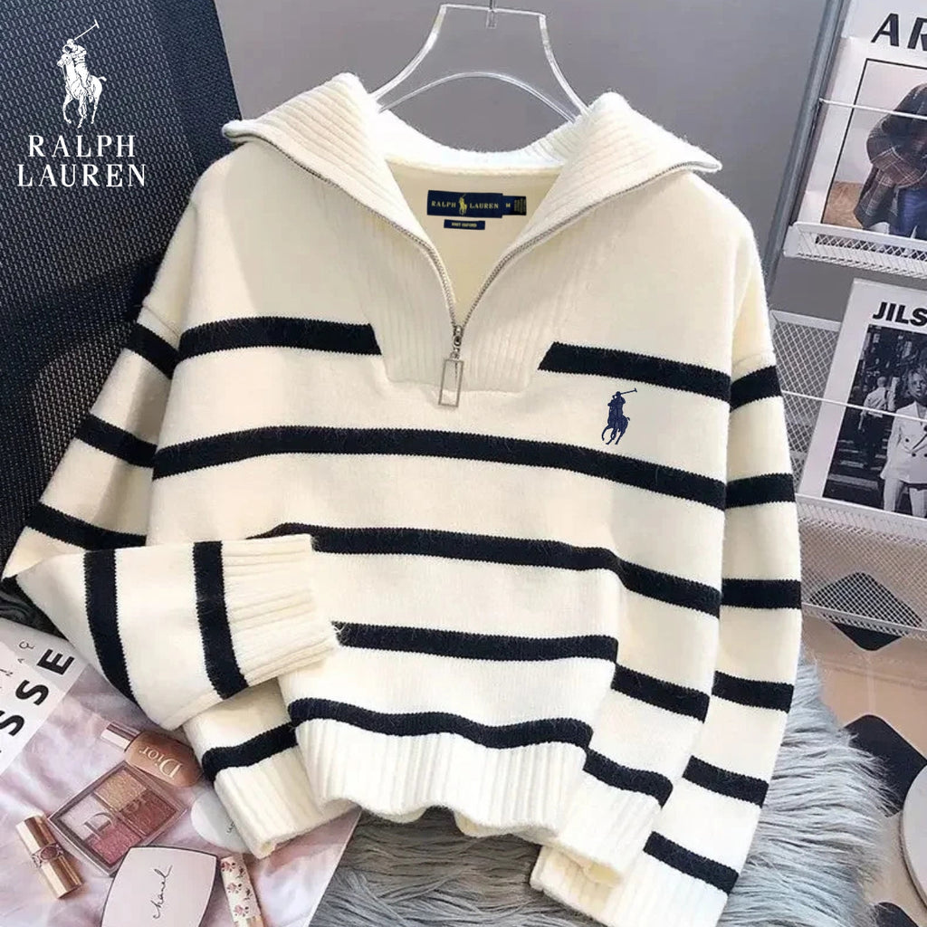 RL – Maglione a Righe con Zip a Quarto